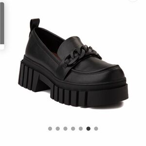 Black Platform Loafers with Chain Detail